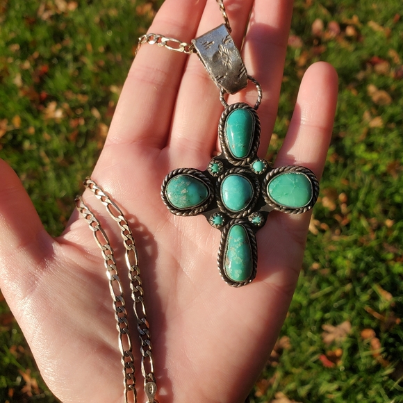 Hand Crafted Jewelry - Campitos Turquoise Cross Pendant